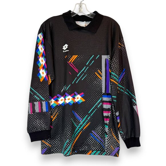 Vintage 90s Lotto Goalkeeper Jersey Men’s M Soccer Shirt Black Colorful Graphic - Picture 1 of 9
